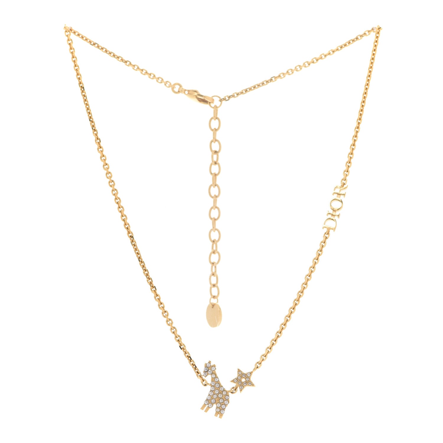 Christian Dior Crystal Diorable Giraffe Logo Necklace Gold 3 of 8