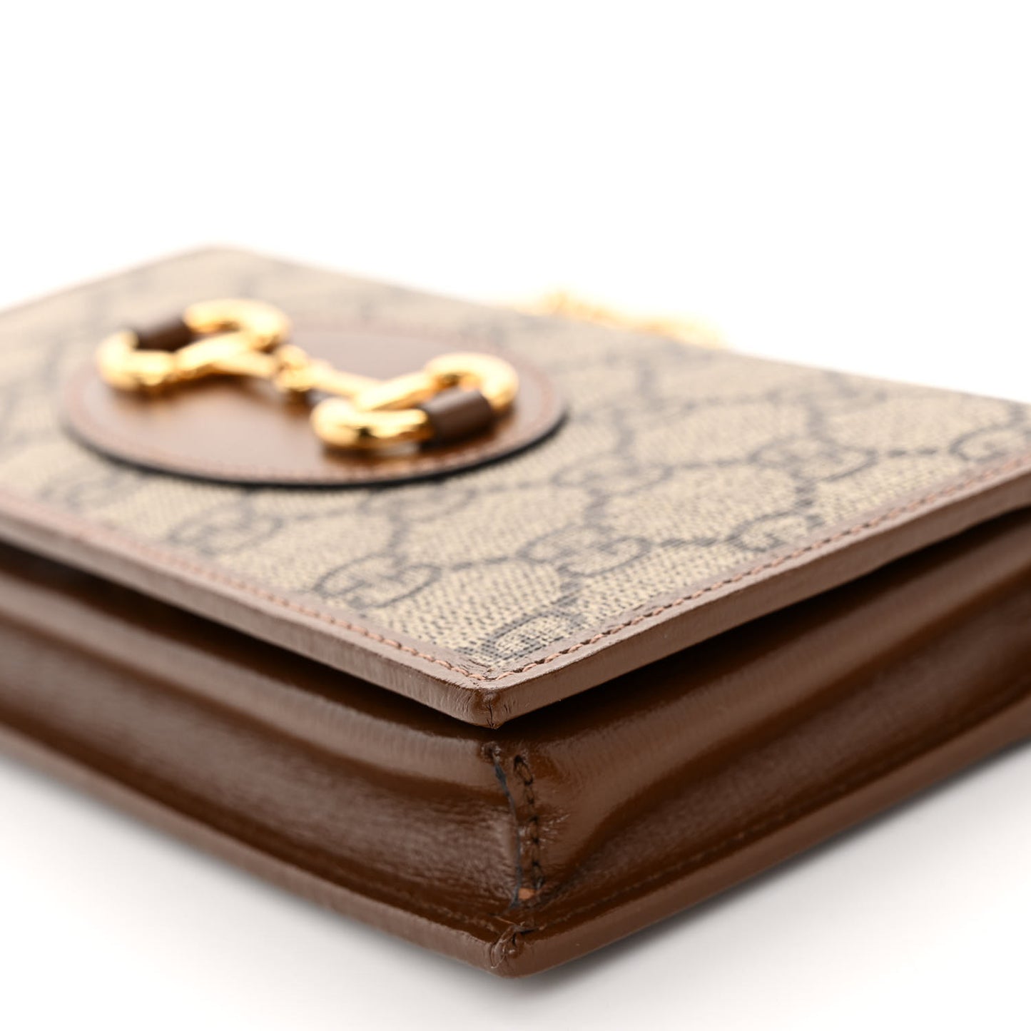 GG Supreme Monogram Azalea Calfskin Horsebit 1955 Wallet On Chain Beige Ebony Brown Sugar
