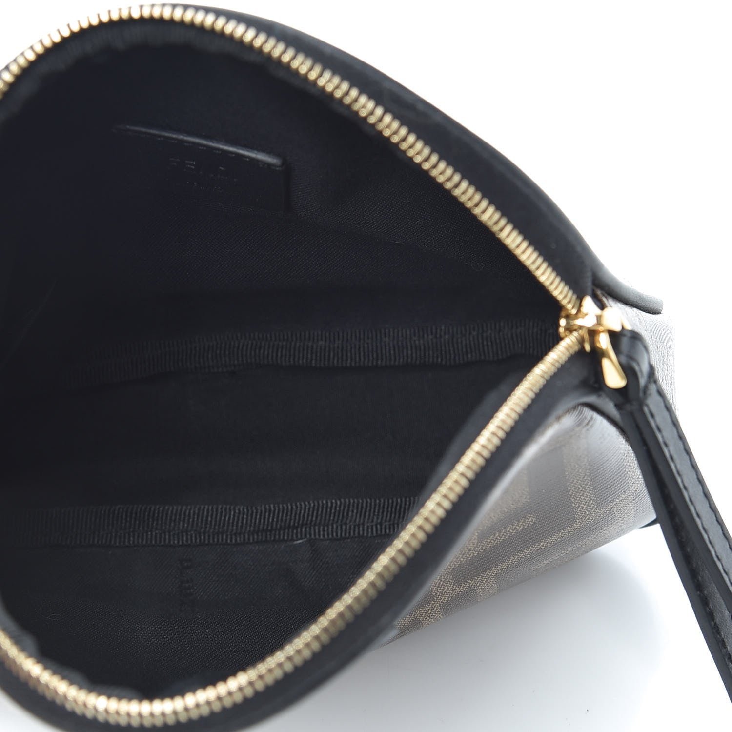 Fendi Glazed Fabric Vitello Century FF 1974 Stamp Patch Medium Cosmetic Case Mogano Panna Black 5 of 6