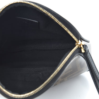 Fendi Glazed Fabric Vitello Century FF 1974 Stamp Patch Medium Cosmetic Case Mogano Panna Black 5 of 6