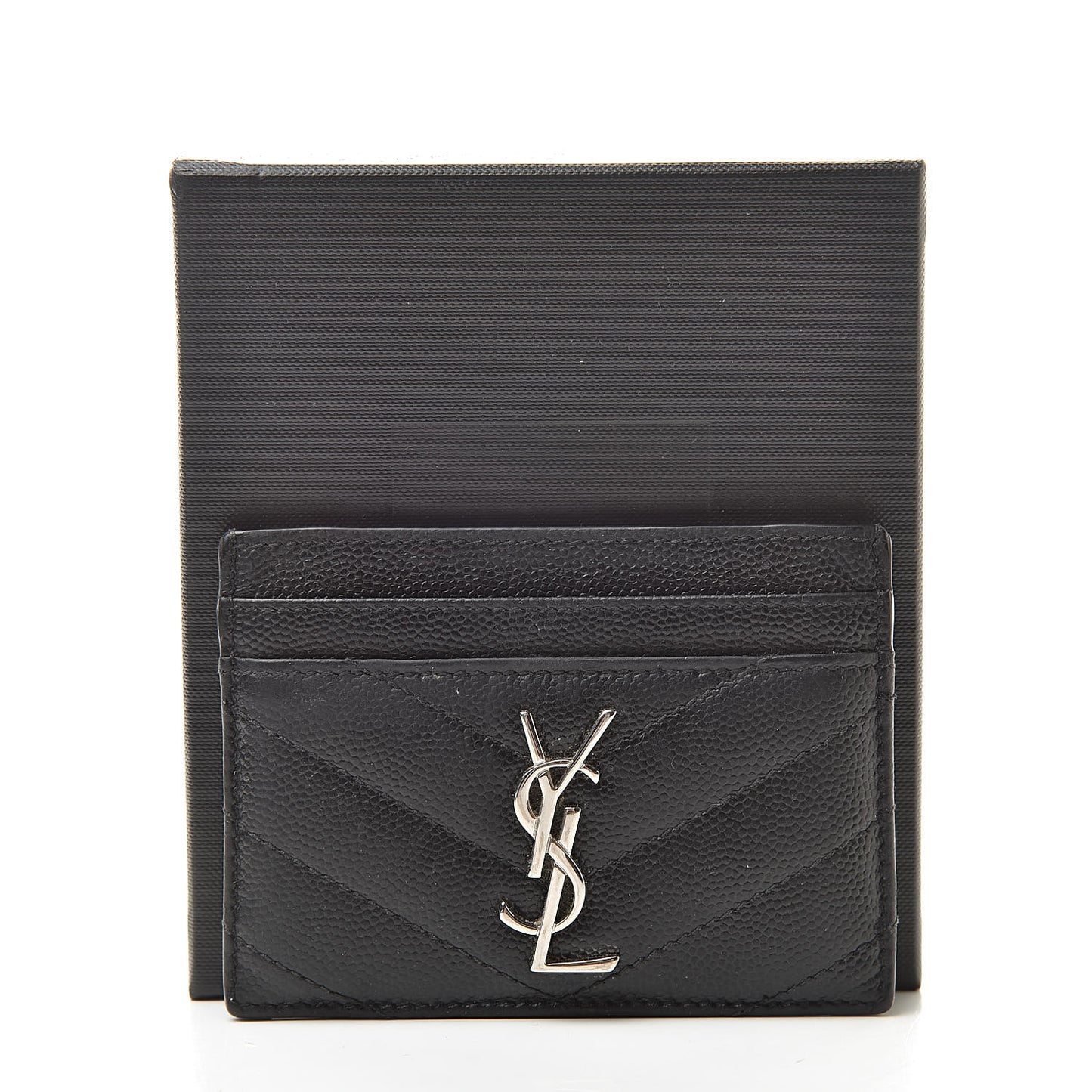 Grain De Poudre Matelasse Chevron Monogram Credit Card Case Black