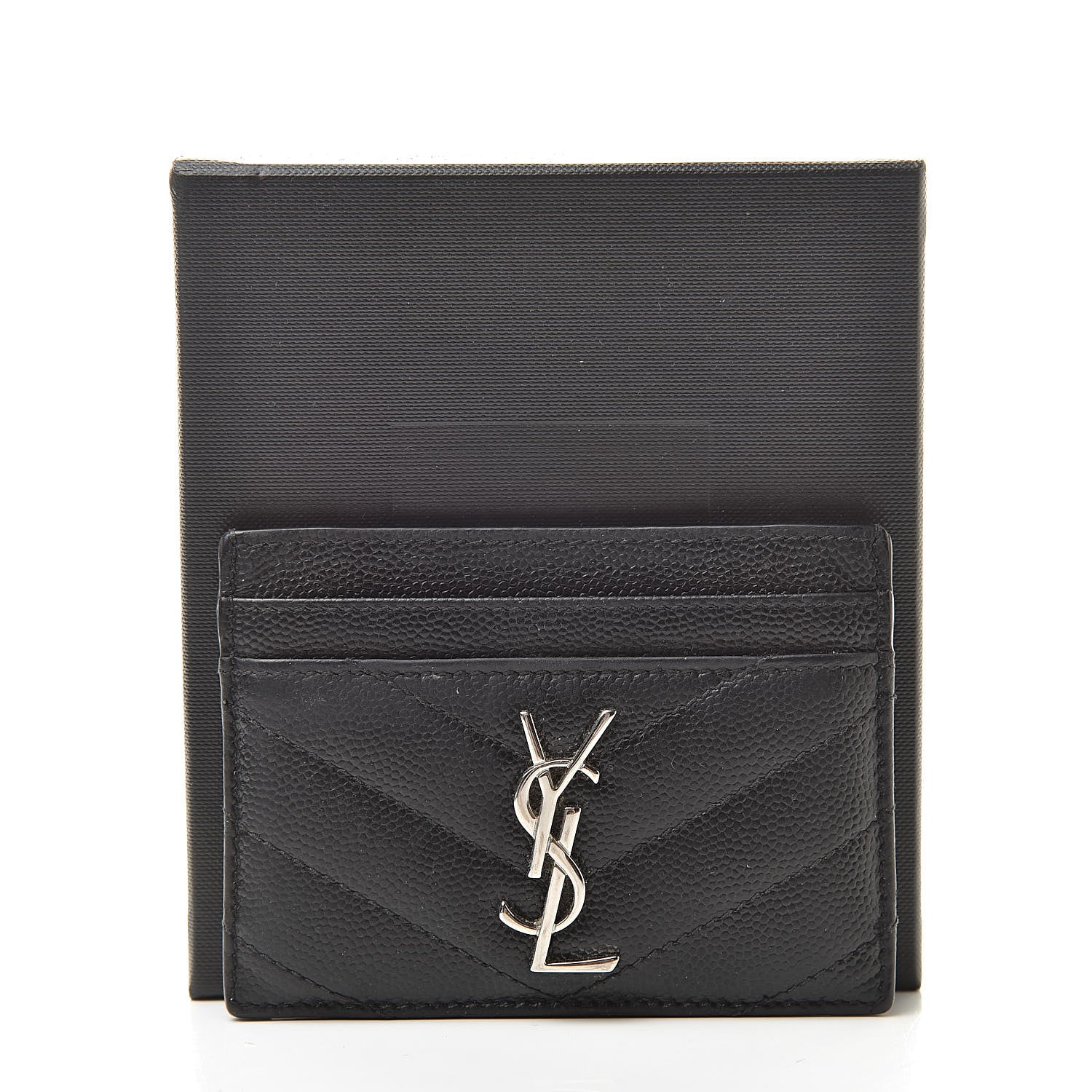 Saint Laurent Grain De Poudre Matelasse Chevron Monogram Credit Card Case Black 15 of 15