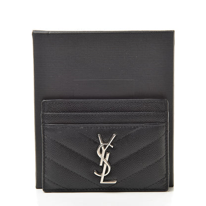 Saint Laurent Grain De Poudre Matelasse Chevron Monogram Credit Card Case Black 15 of 15