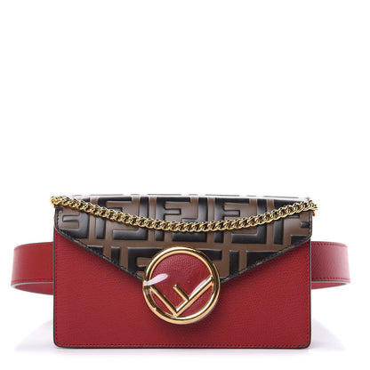 Fendi Vitello Cruise F is Fendi Bi-Color FF 1974 Embossed Envelope Belt Bag Maya Black Fragola 1 of 11