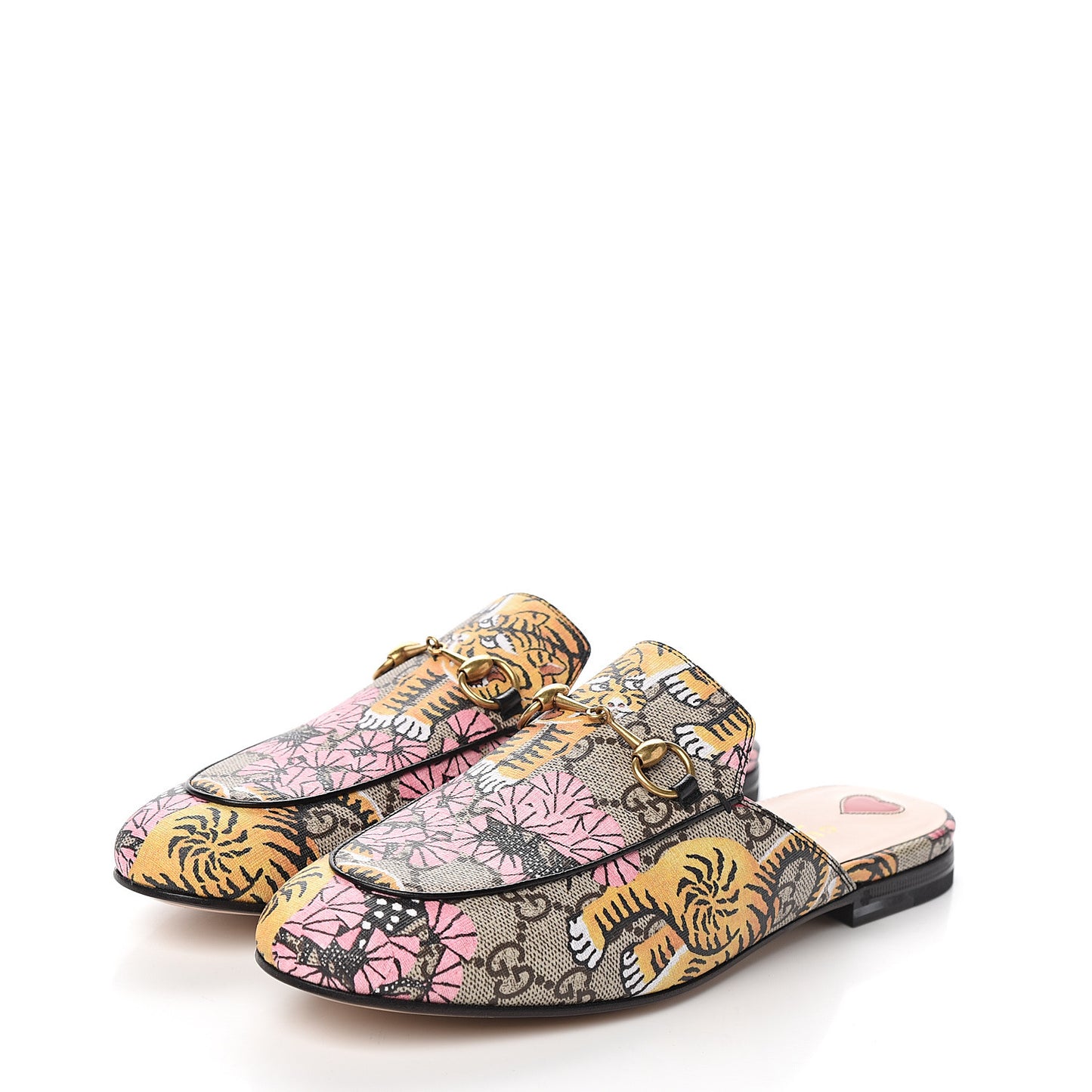 GG Supreme Monogram Bengal Womens Princetown Slippers 38 Beige Crop Pink