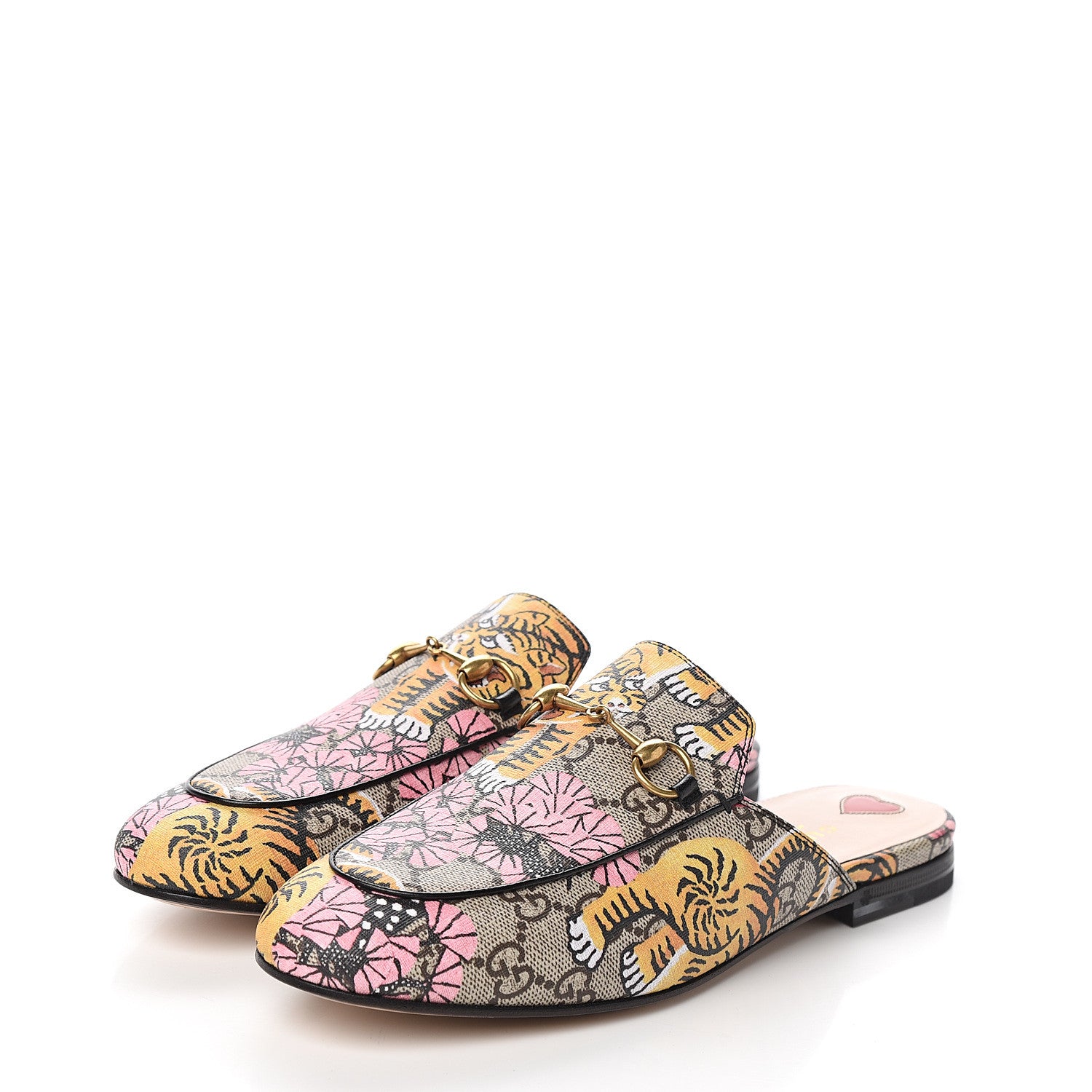 Gucci GG Supreme Monogram Bengal Womens Princetown Slippers 38 Beige Crop Pink 3 of 9