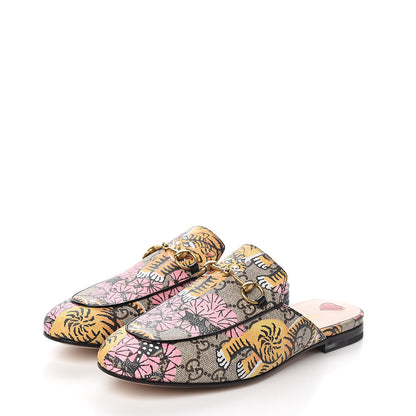 Gucci GG Supreme Monogram Bengal Womens Princetown Slippers 38 Beige Crop Pink 3 of 9
