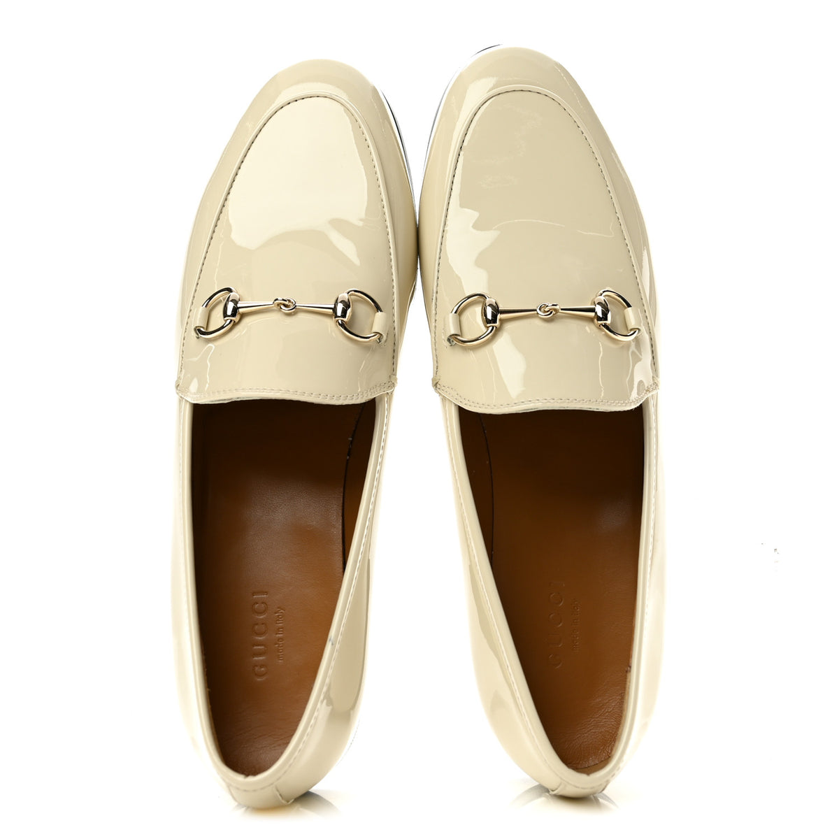 Gucci Patent Womens Jordaan Loafers 38.5 New Ivory 2 of 11