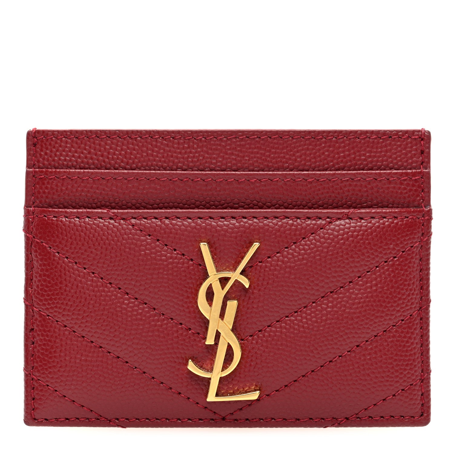 Saint Laurent Grain De Poudre Matelasse Chevron Monogram Credit Card Case Palissandre 1 of 6