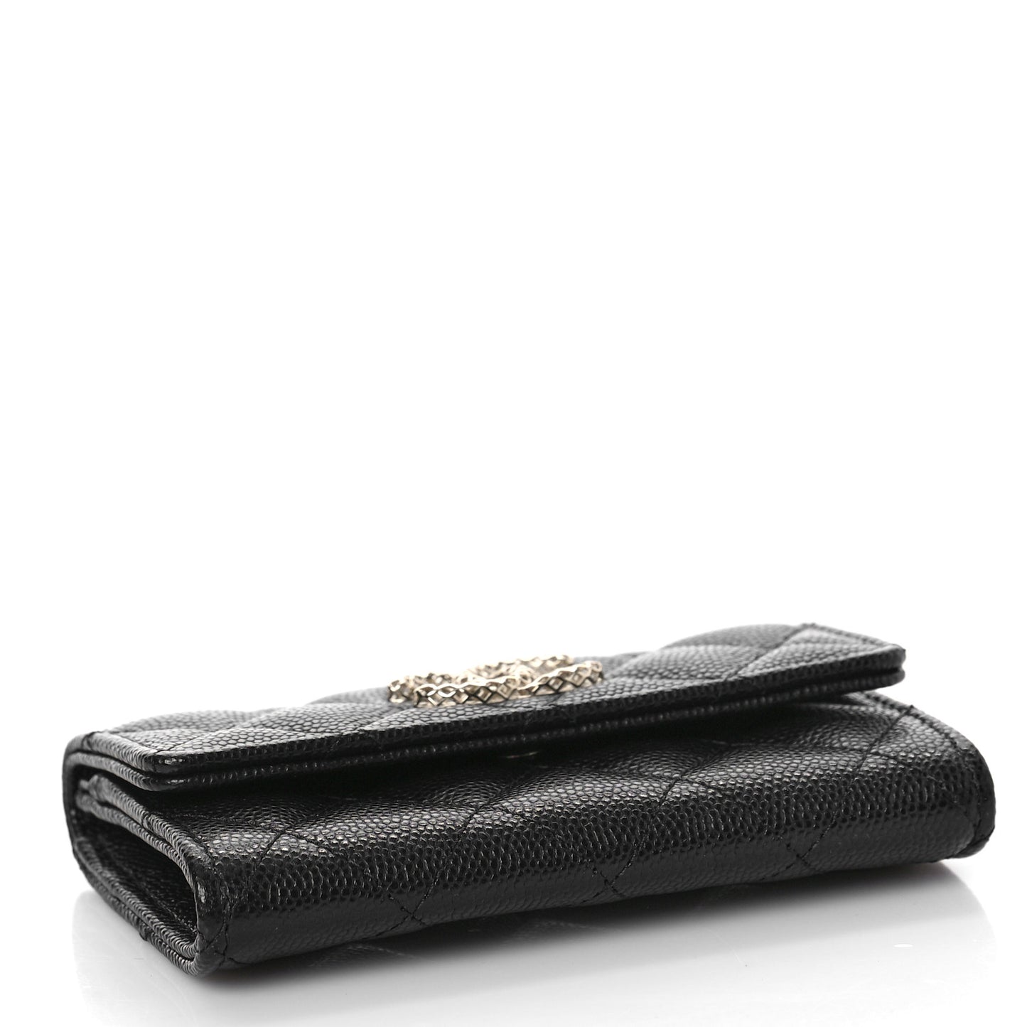 Caviar Metal Perforated Quilted CC Flap Card Holder Black