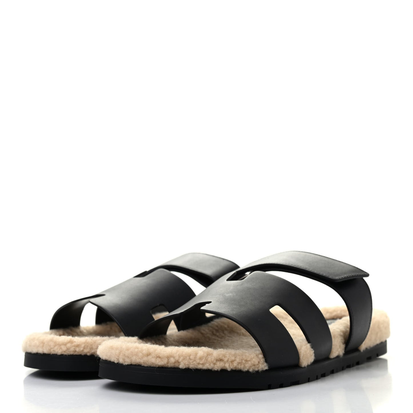 Veau Indios Woolskin Mens Chypre Sandals 44 Black Ecru