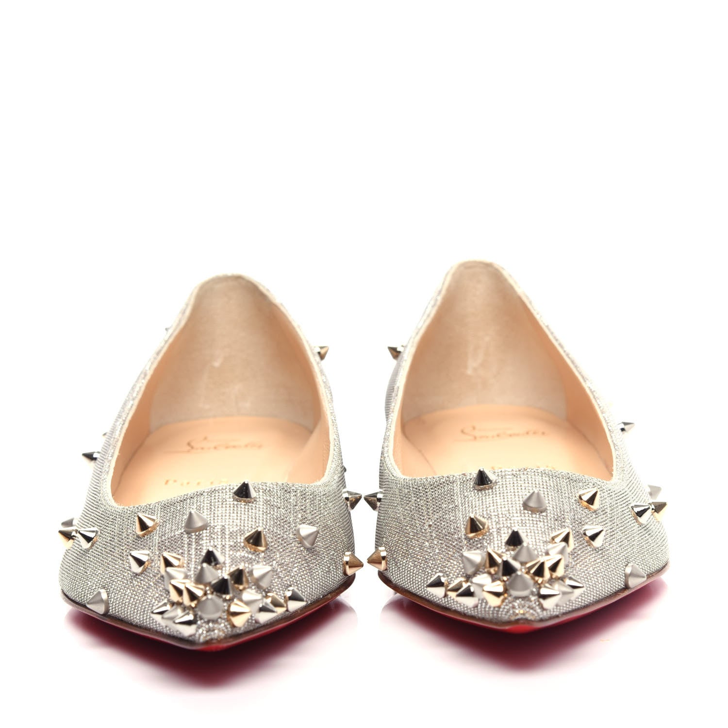 Christian Louboutin Metallic Glitter Fabric Degraspike Flats 38 Silver 2 of 10