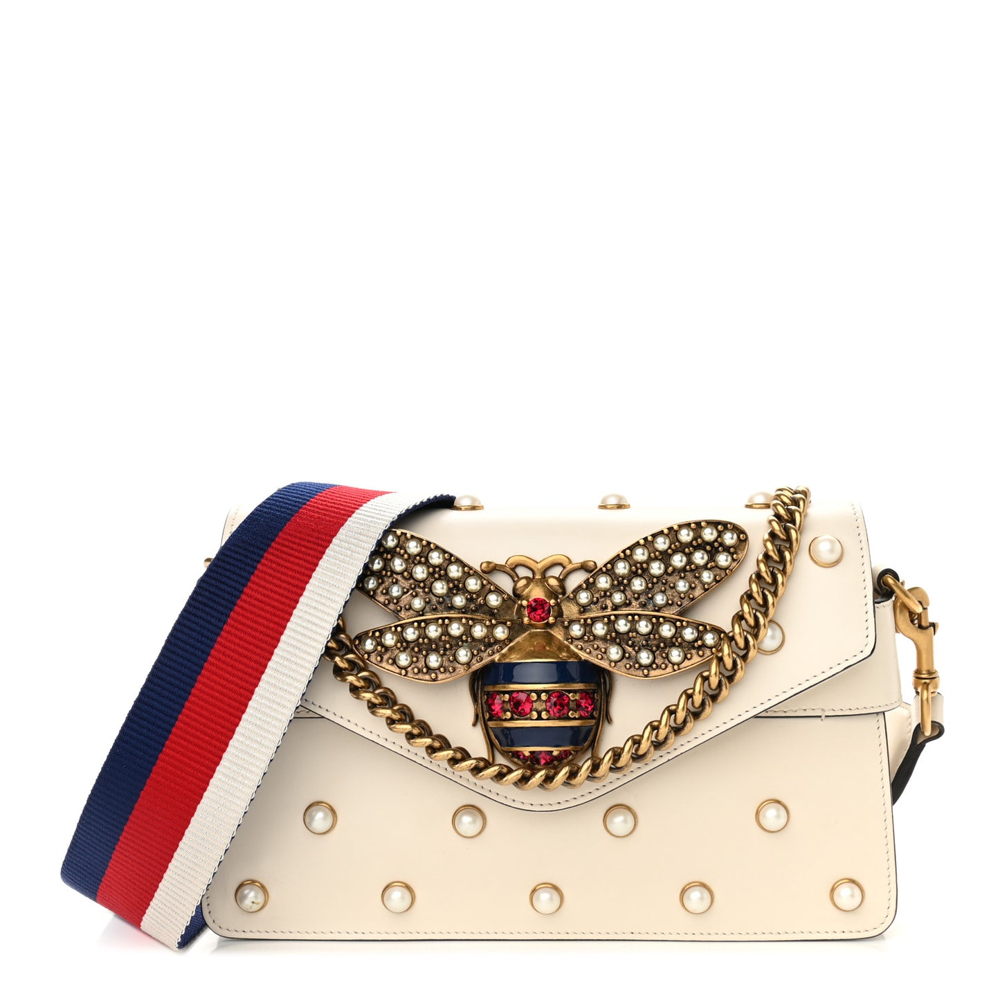Nappa Pearl Studded Mini Queen Margaret Broadway Shoulder Bag Mystic White
