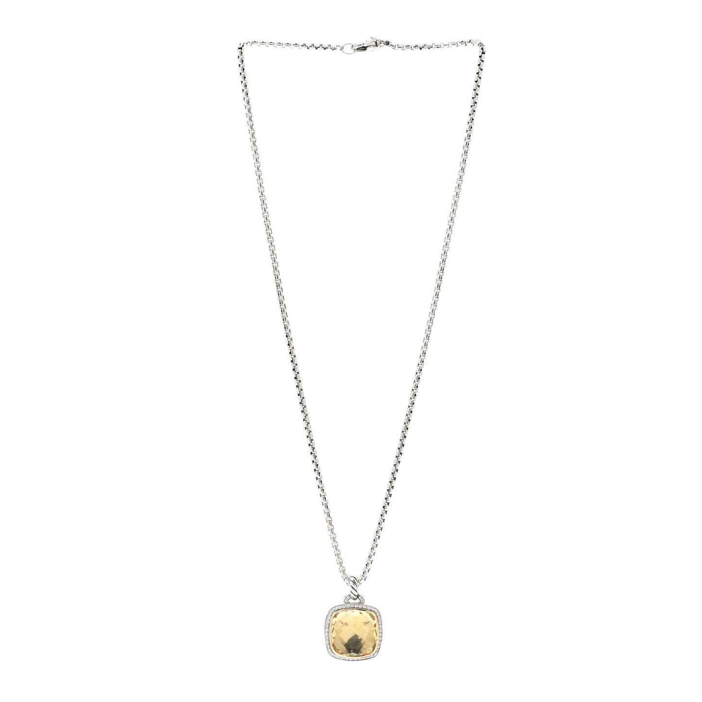 Sterling Silver 18K Yellow Gold Diamond Citrine 17mm Albion Pendant Necklace