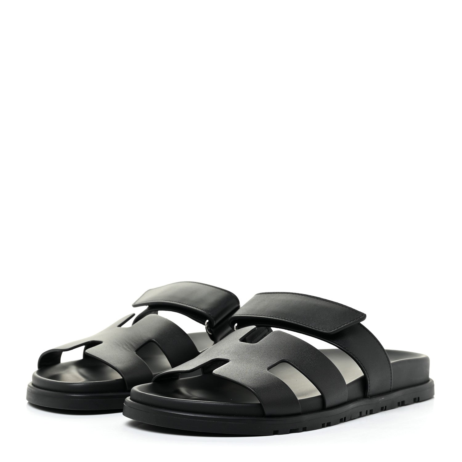 Hermes Calfskin Womens Chypre Sandals 37.5 Black 3 of 11