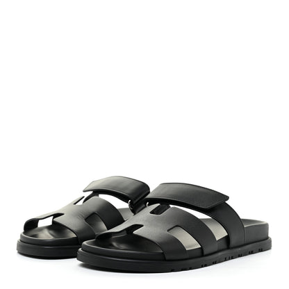 Hermes Calfskin Womens Chypre Sandals 37.5 Black 3 of 11