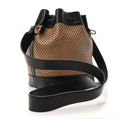 Fendi Vitello Liberty Glossy Lambskin F is Fendi Perforated Small Mon Tresor Bucket Bag Sand Mimosa Black 3 of 10