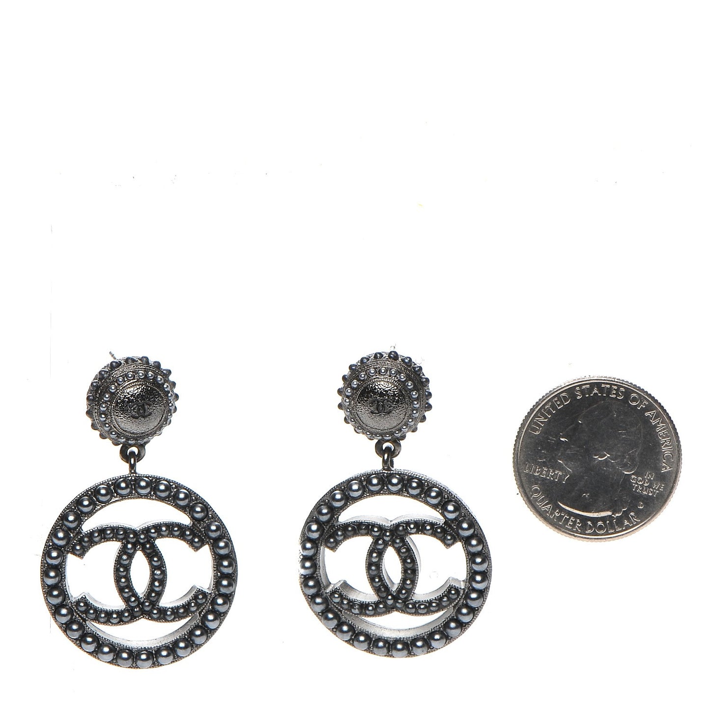 Ruthenium Beaded CC Drop Earrings Dark Grey