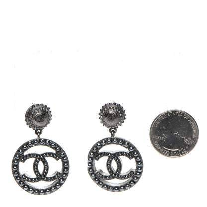 Chanel Ruthenium Beaded CC Drop Earrings Dark Grey 2 of 5