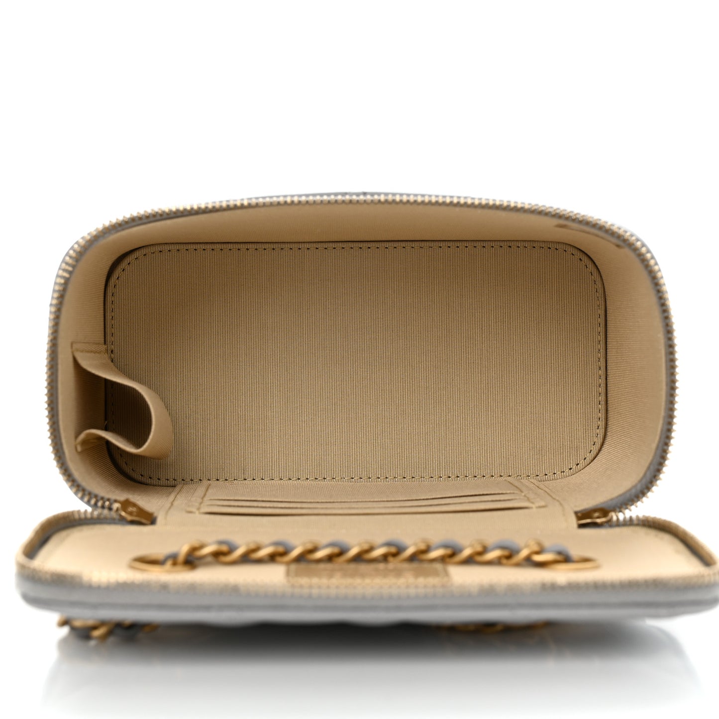 Lambskin Quilted Small Pearl Crush Vanity Case With Chain Grey
