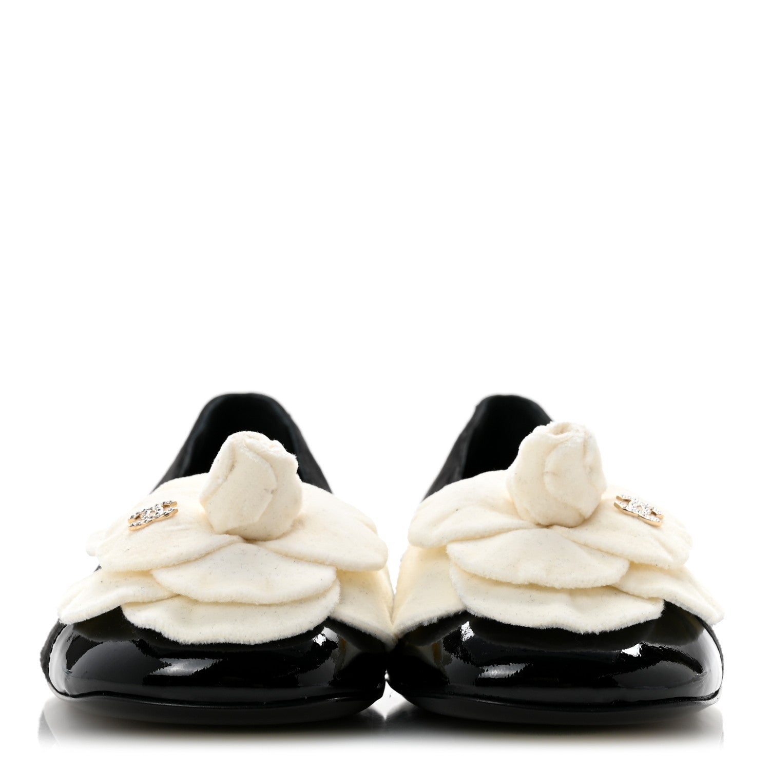 Chanel Suede Patent Cap Toe Camellia Ballerina Flats 37.5 Black White 3 of 10