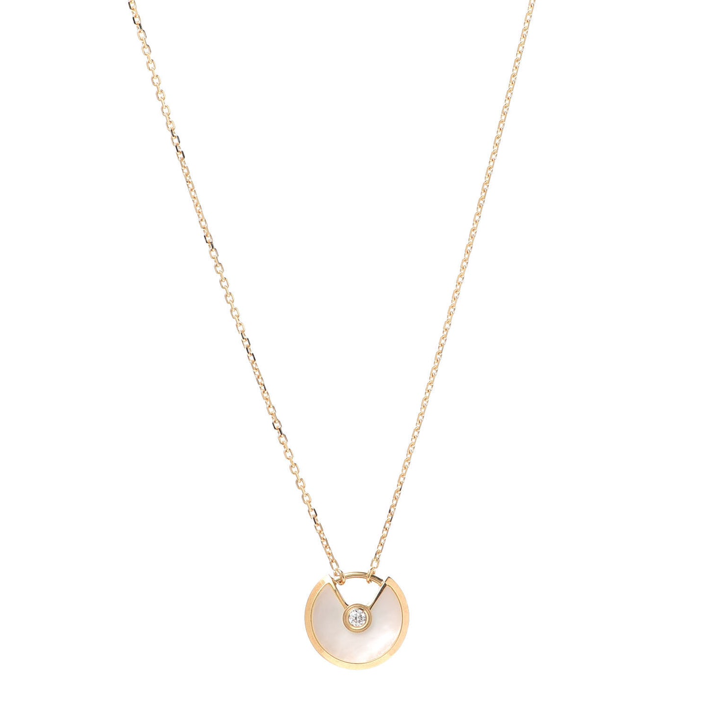 18K Yellow Gold Diamond Mother of Pearl XS Amulette de Cartier Pendant Necklace