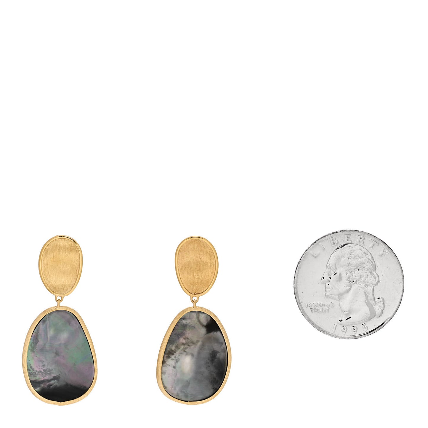 18K Yellow Gold Black Mother of Pearl Lunaria Drop Earrings