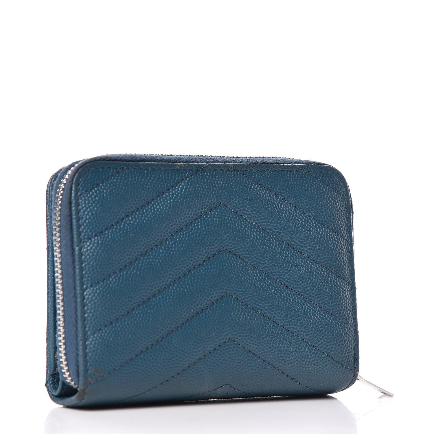 Saint Laurent Grain De Poudre Matelasse Compact Zip Around Wallet Peacock Green 3 of 21