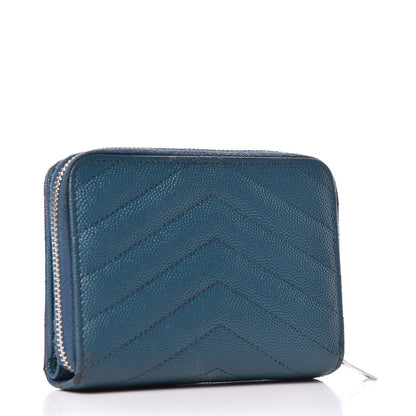 Saint Laurent Grain De Poudre Matelasse Compact Zip Around Wallet Peacock Green 3 of 21