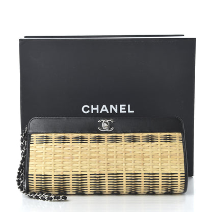 Chanel Rattan Calfskin CC Chain Wristlet Clutch Black Beige 12 of 12