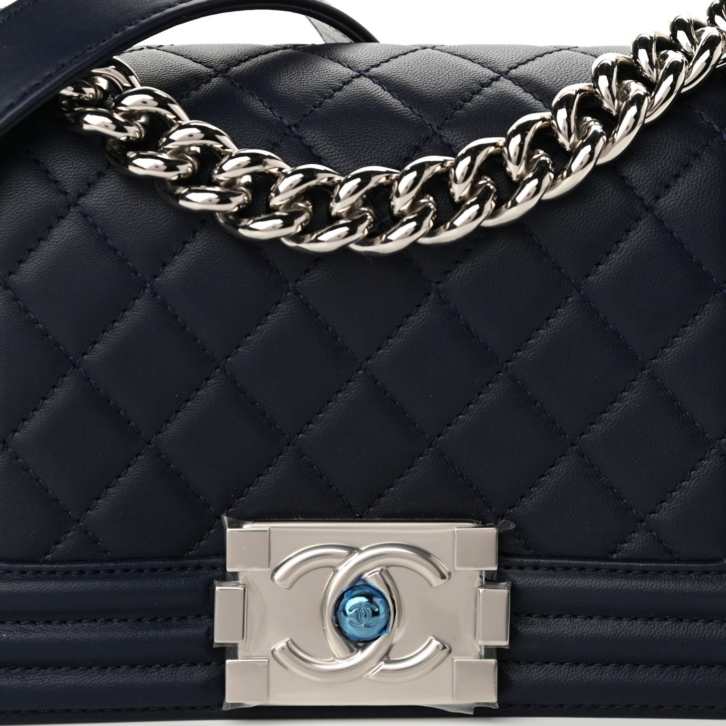 Lambskin Quilted Small Boy Flap Navy