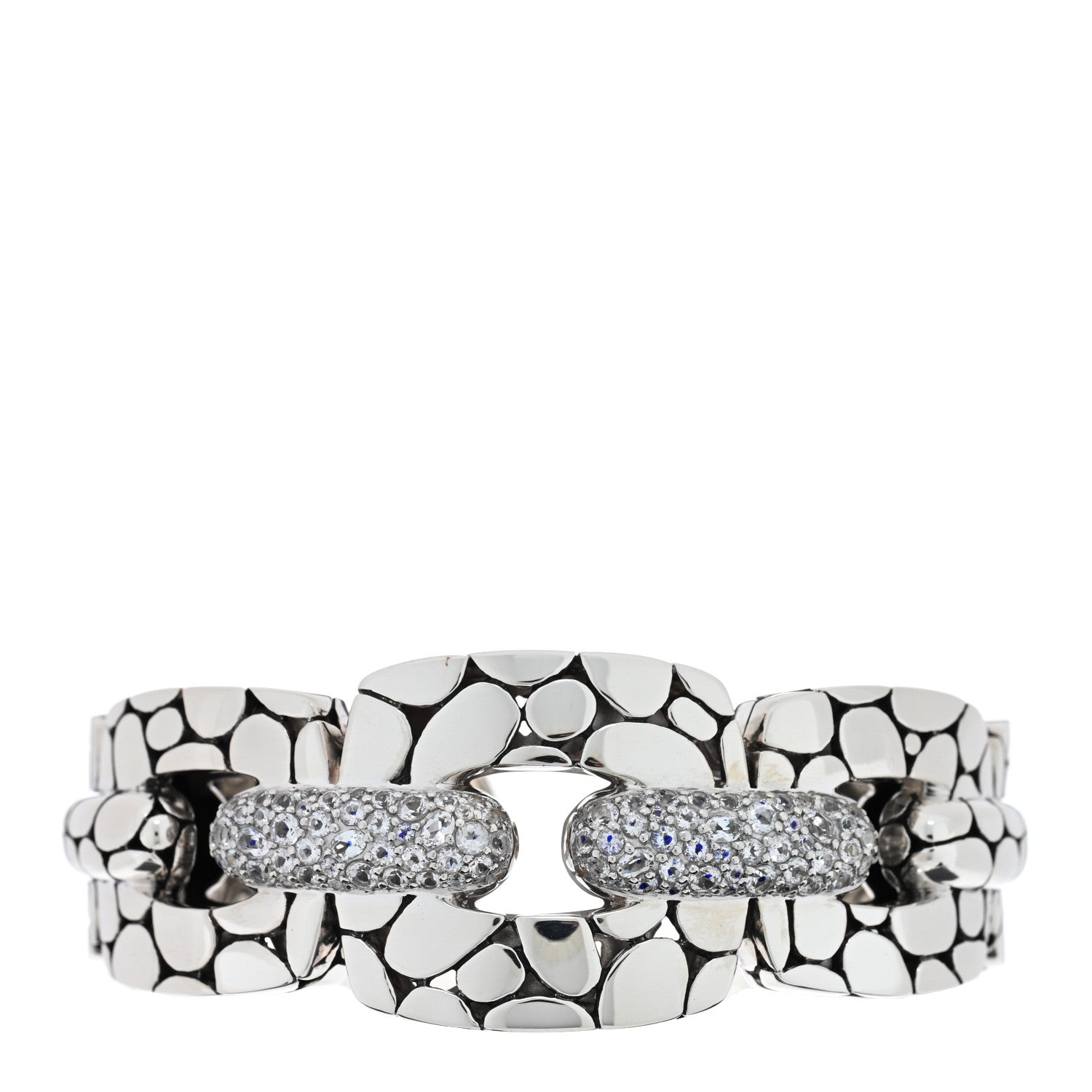 John Hardy Sterling Silver White Topaz Pebble Kick Cuff Bracelet 1 of 3