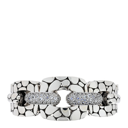 John Hardy Sterling Silver White Topaz Pebble Kick Cuff Bracelet 1 of 3