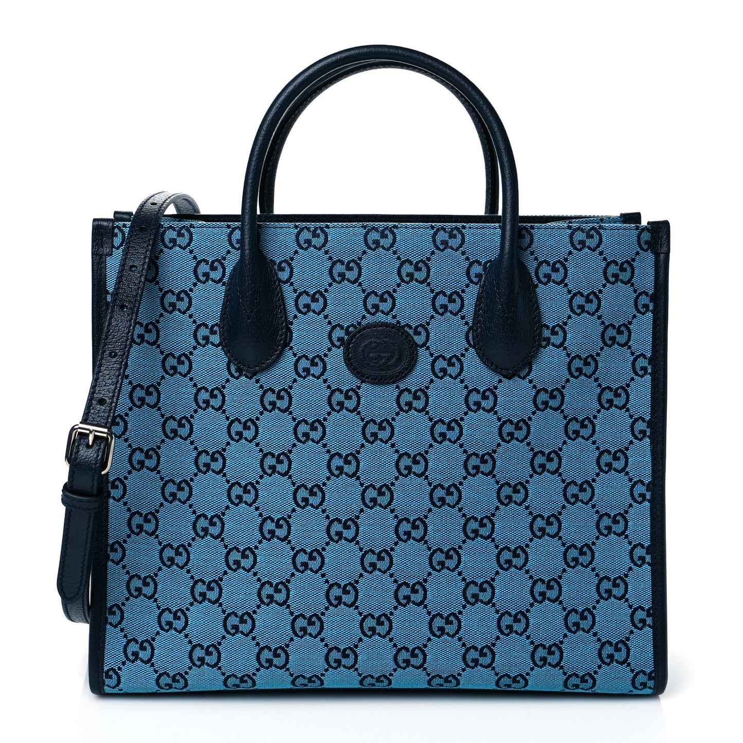 Monogram Multicolor Textured Dollar Calfskin Small Retro Interlocking G Tote Bag Light Blue