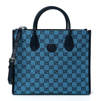 Gucci Monogram Multicolor Textured Dollar Calfskin Small Retro Interlocking G Tote Bag Light Blue 1 of 10
