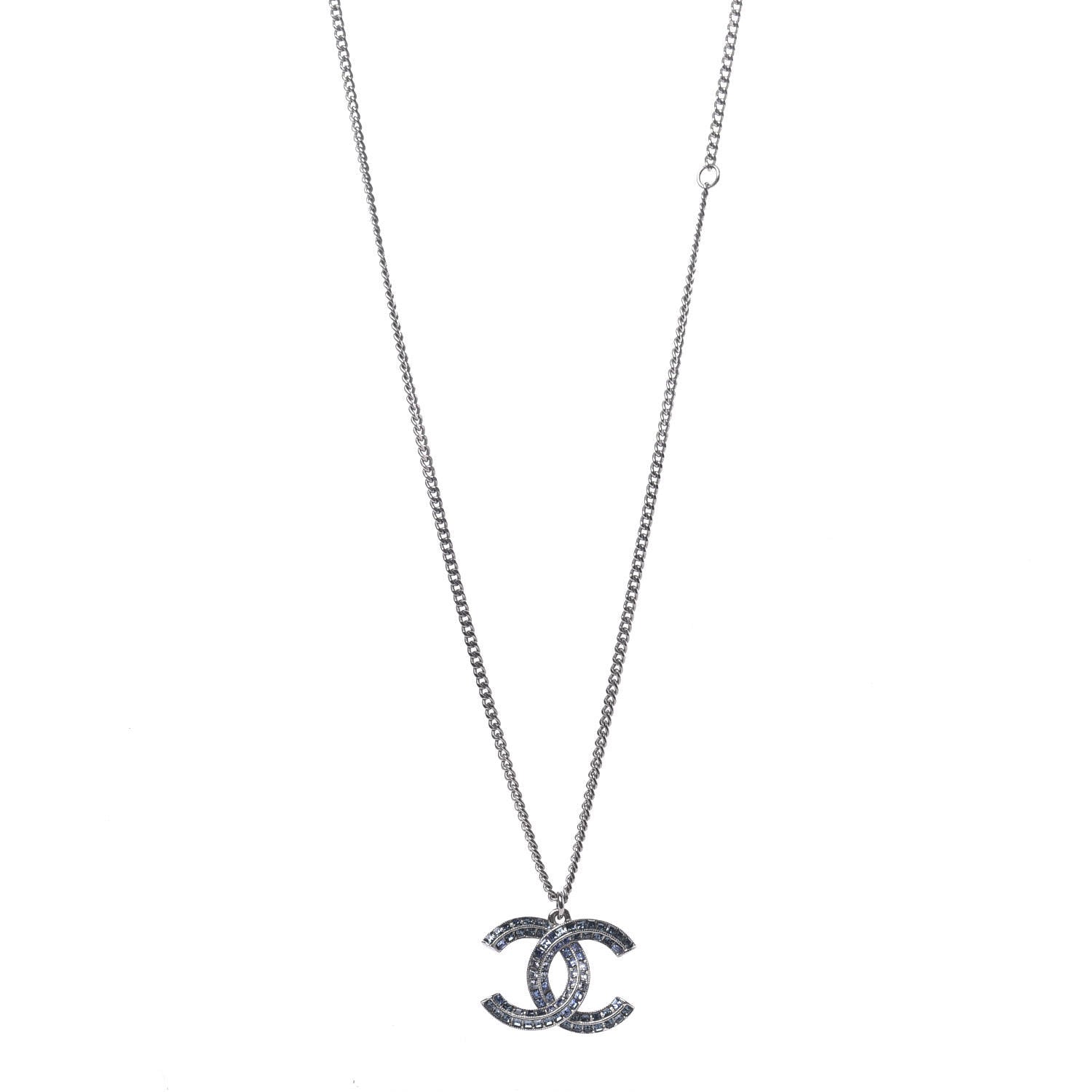 Chanel Crystal Baguette CC Necklace Blue 1 of 6