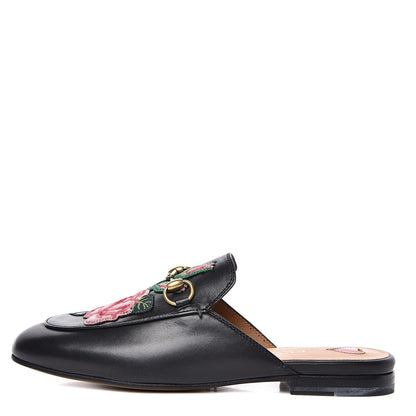 Gucci Calfskin Flower Embroidered Womens Princetown Slippers 35 Black 1 of 10