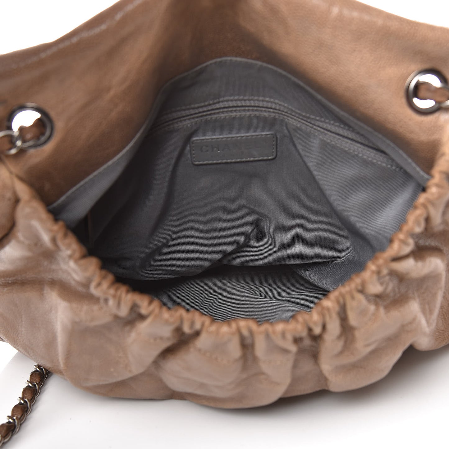 Grained Calfskin Quilted Maxi Elastic Flap Taupe