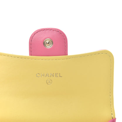 Chanel Lambskin Quilted Flap Card Holder Wallet Pink Yellow 6 of 9