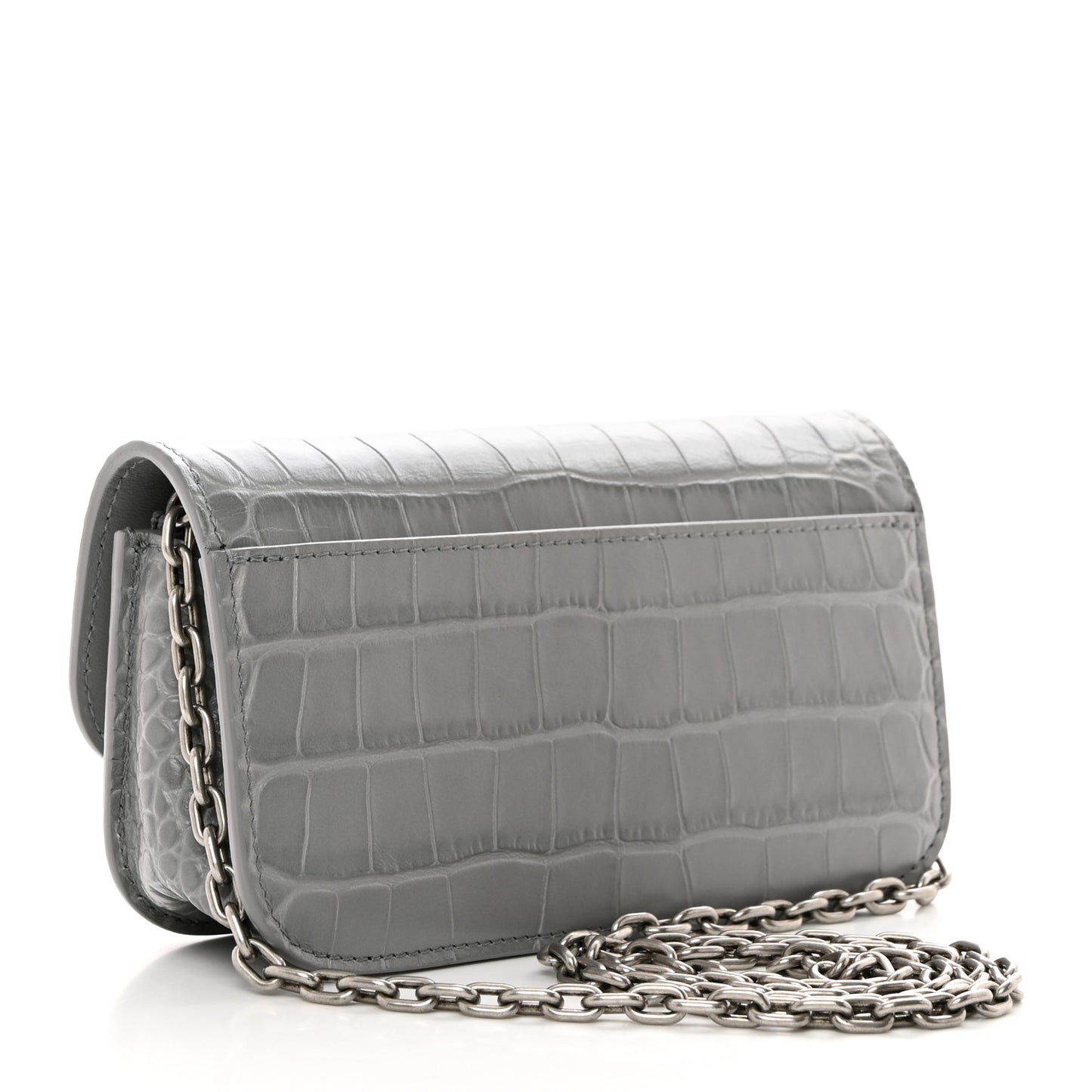Extra Supple Calfskin Crocodile Embossed Gossip Chain Bag XS Grey