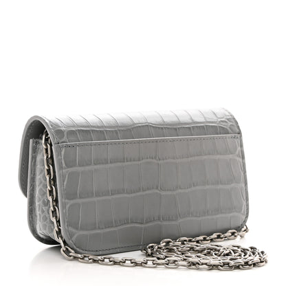 Balenciaga Extra Supple Calfskin Crocodile Embossed Gossip Chain Bag XS Grey 2 of 11