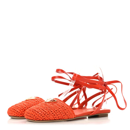 Prada Raffia Crochet Triangle Flat Sandals 36 Arancio 4 of 9
