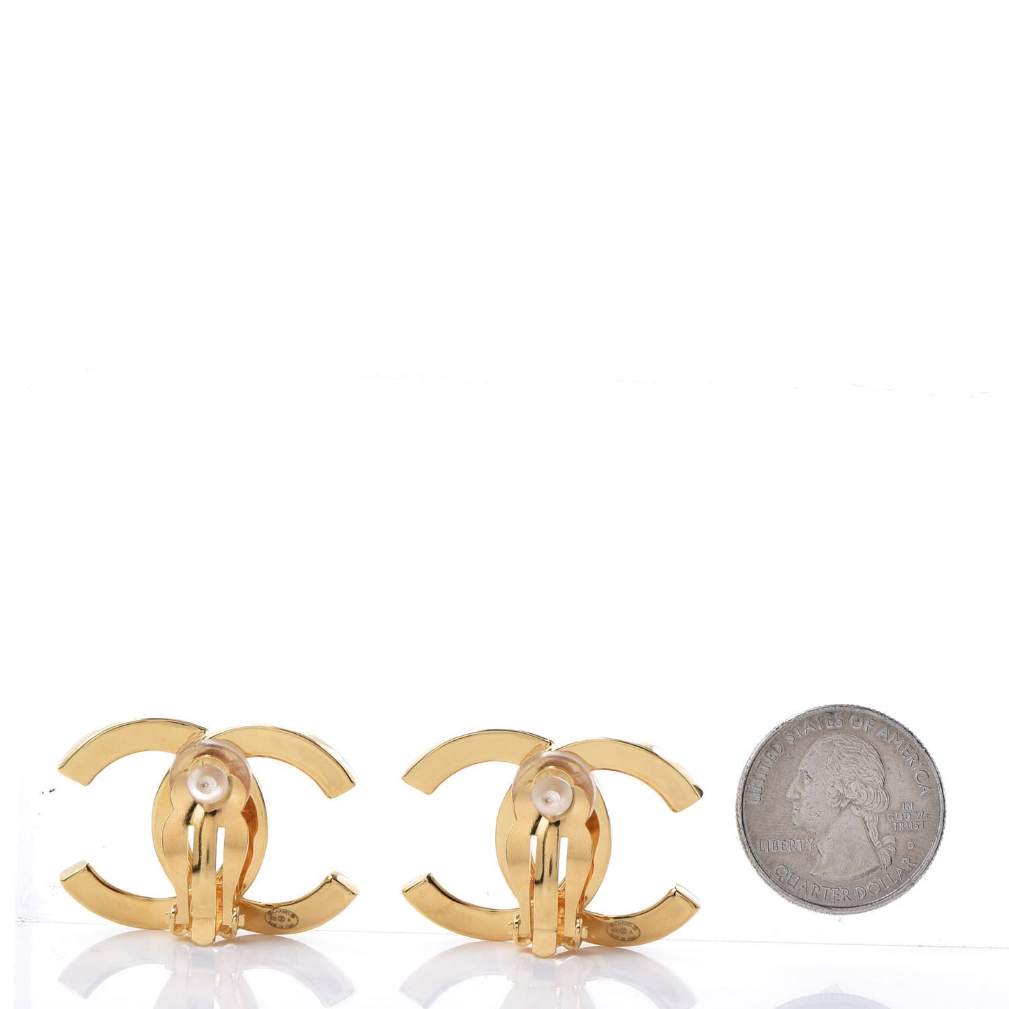 Metal CC Paris Button Clip On Earrings Gold