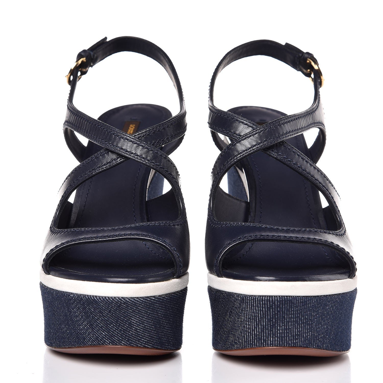 Louis Vuitton Denim Postcard Wedge Sandal 38 Blue 2 of 9