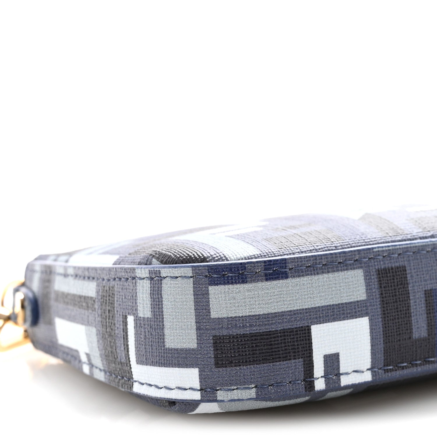 Fendi Fabric Jacquard Vitello Grace FF 1974 Baguette Pouch Blue 8 of 9