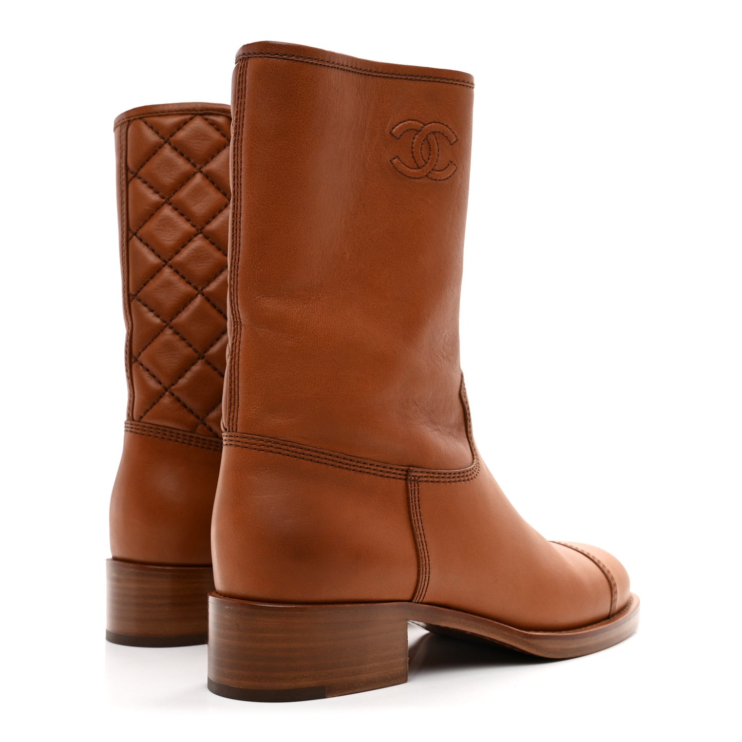Calfskin CC Logo Mid Calf Boots 38 Brown