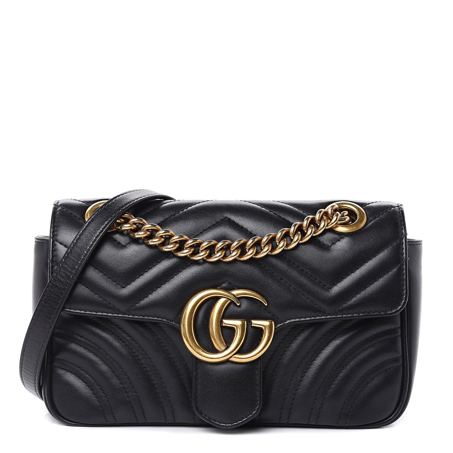 Calfskin Matelasse Mini GG Marmont Shoulder Bag Black