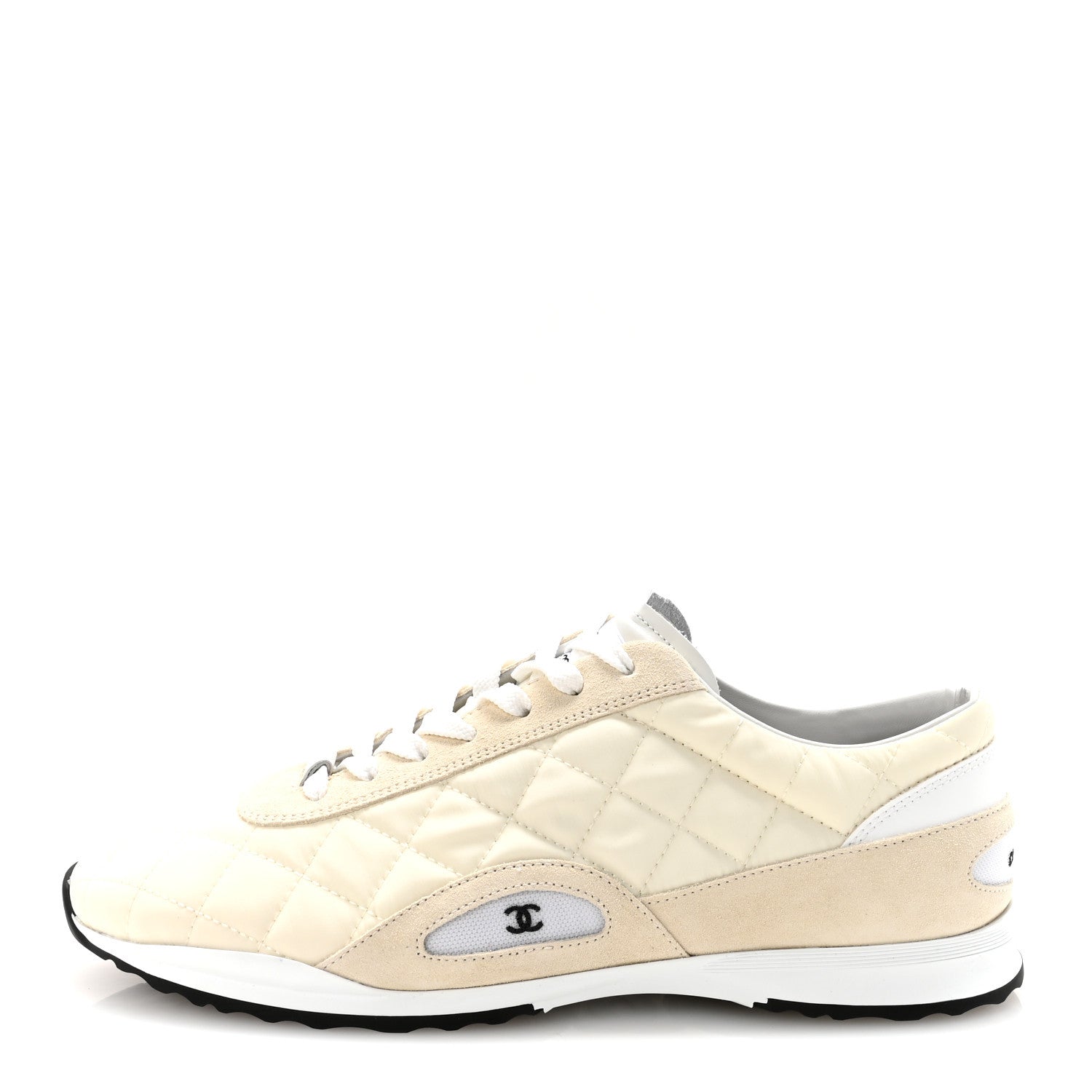 Chanel Nylon Suede Quilted Womens Sneakers 38.5 White 1 of 9