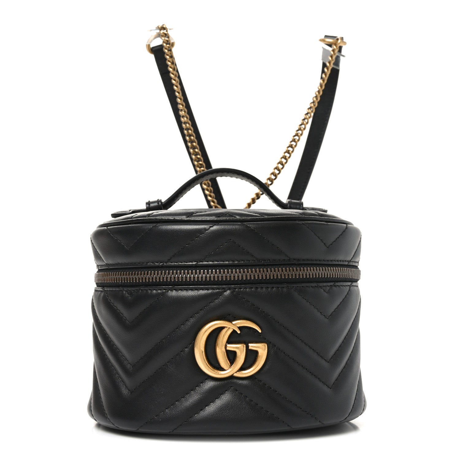 Gucci Calfskin Matelasse Chevron Mini GG Marmont Top Handle Bag Black 1 of 11