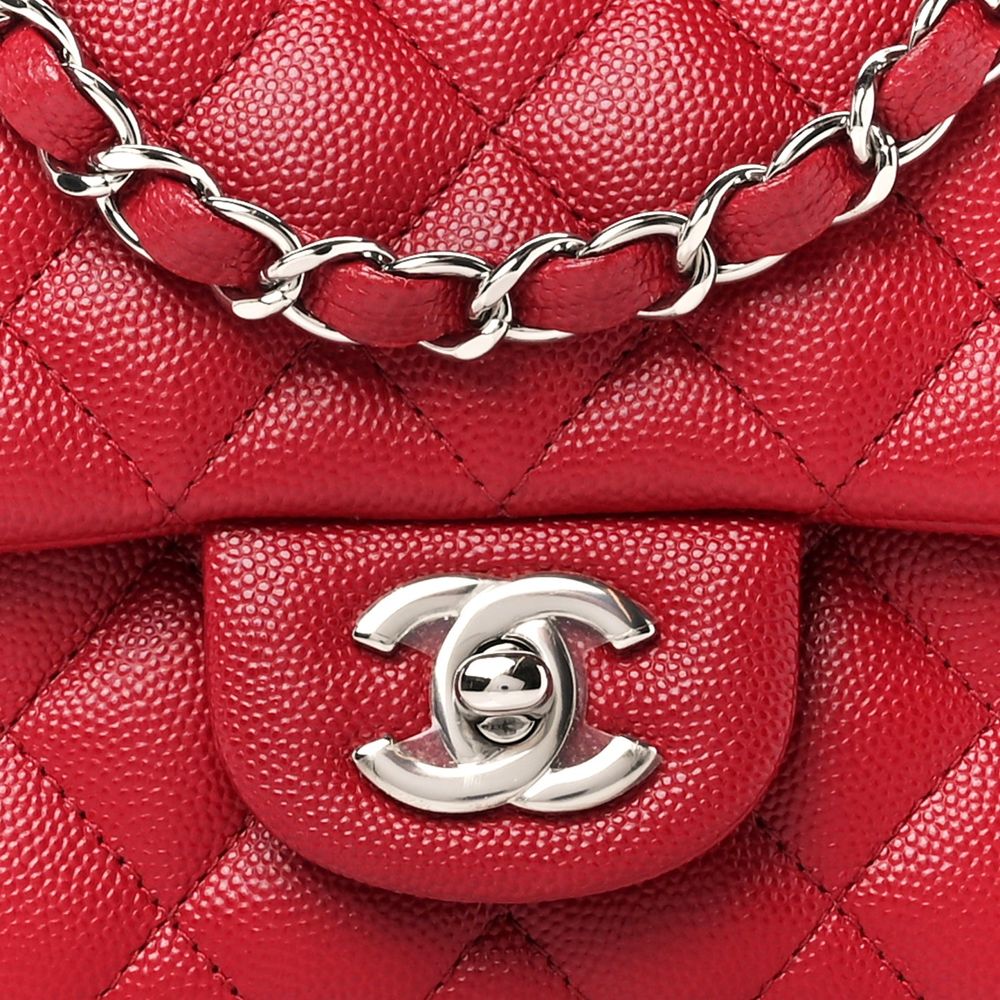 Caviar Quilted Mini Rectangular Flap Red
